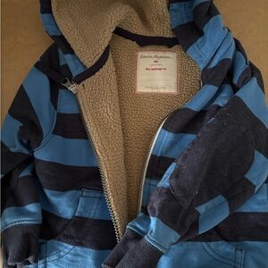 Hanna Andersson Striped Hoodie with Sherpa Fleece Lining size 90